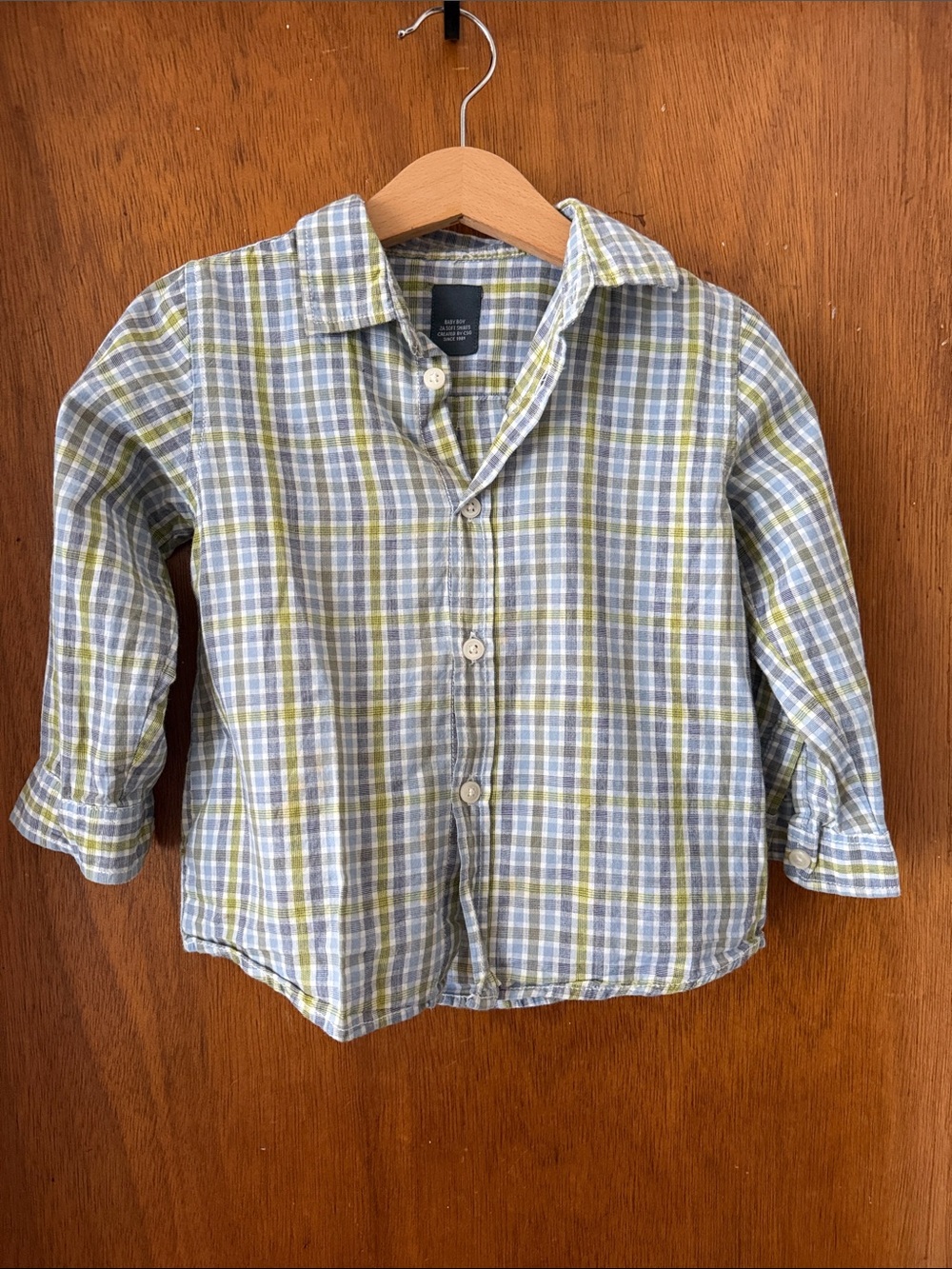 Zara Plaid Button-Down Shirt in Green and Blue
